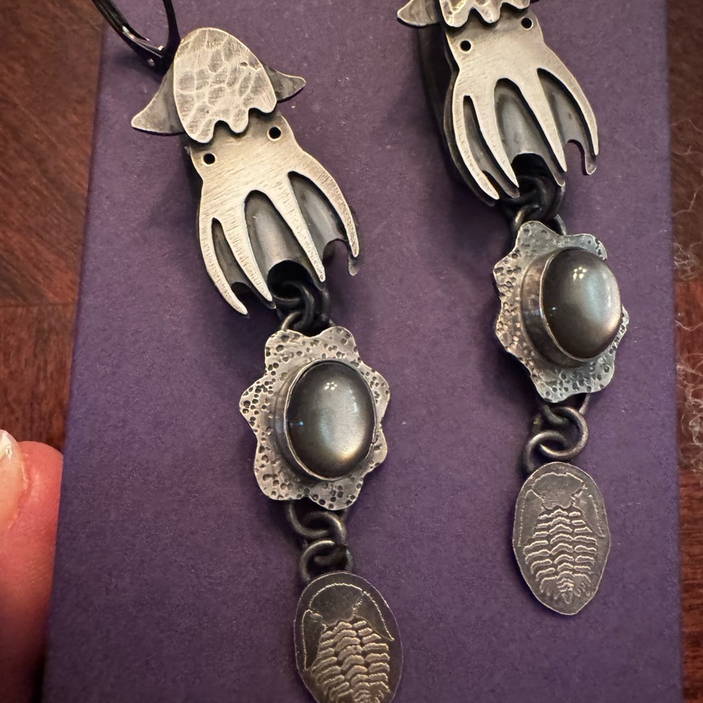 Sterling Silver Vampire Squid Dangle Earrings - image 7